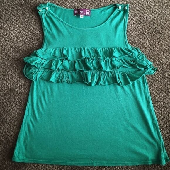 Ella Moss Green Tank Top w Ruffles - Picture 1 of 5